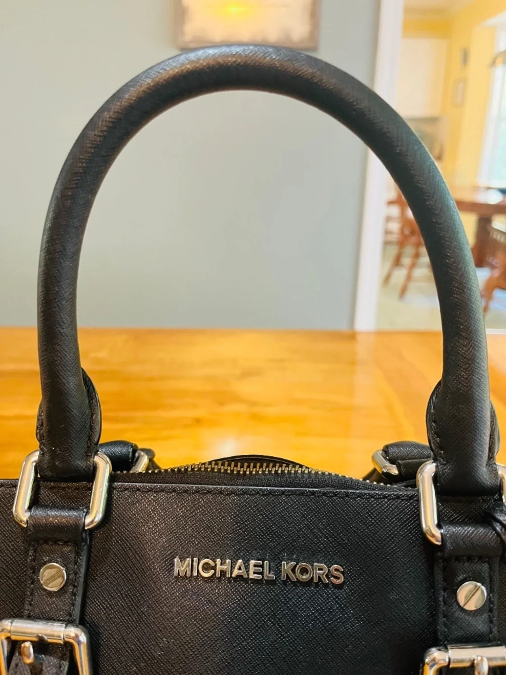 Michael Kors Black Large Saffiano Leather Satchel Silver with Black Wallet